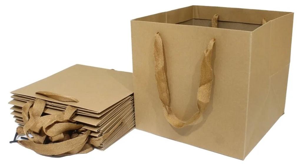 طقم أكياس هدايا مربعة بني مكون من 6 قطعة 25x25x25 سم