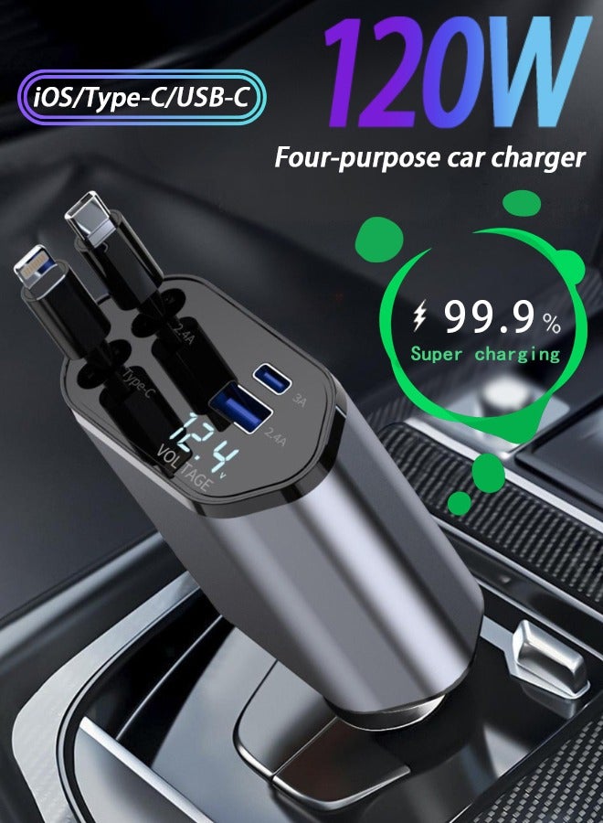 شاحن سيارة 120 وات، شاحن سيارة USB PD 4 في 1 من النوع C ل…