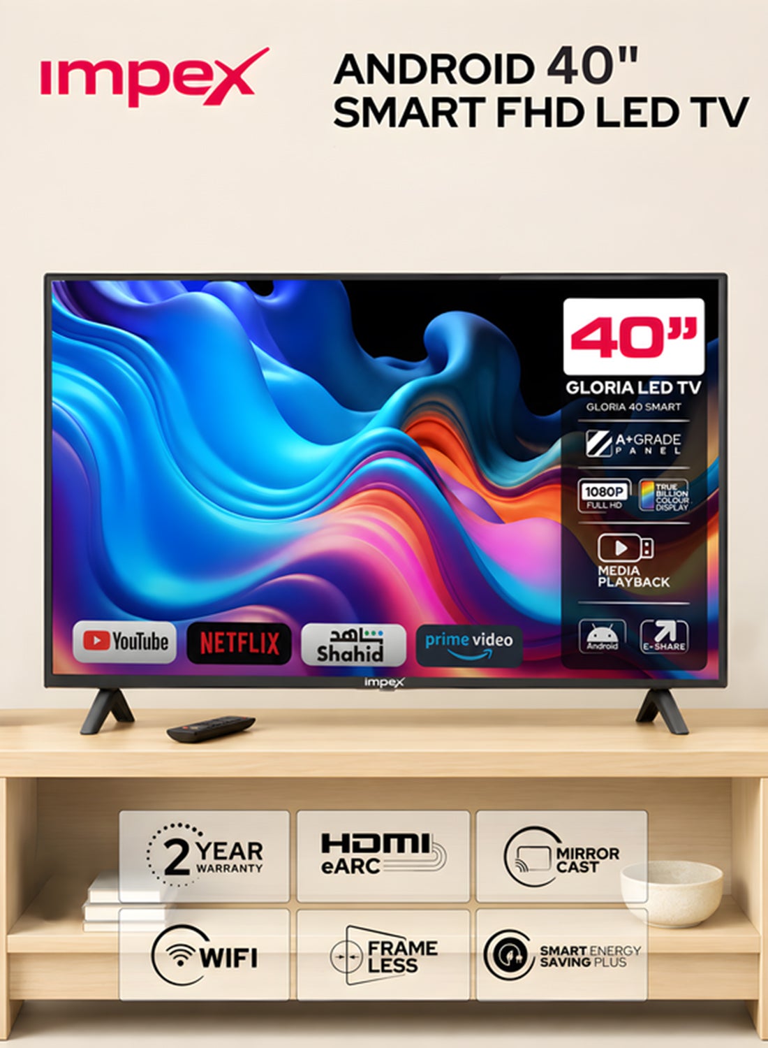 تلفزيون غلوريا 40 بوصة ذكي عالي الدقة LED، GLORIA 40 SMAR…