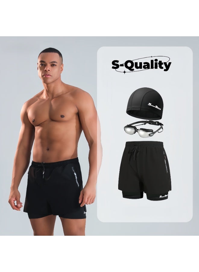 Men’s Swimming Set of 3 – Double-Layer Quick-Dry Swim Sho…