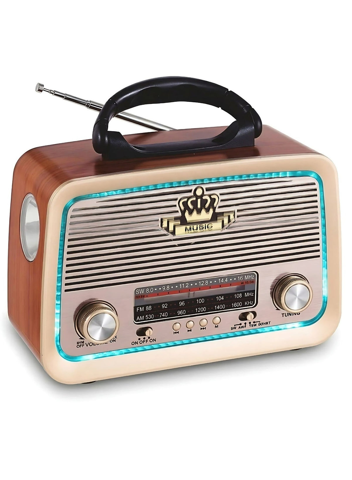 راديو محمول HI-FI بثلاث قنوات FM - AM - SW ذهبي/بني/أسود …