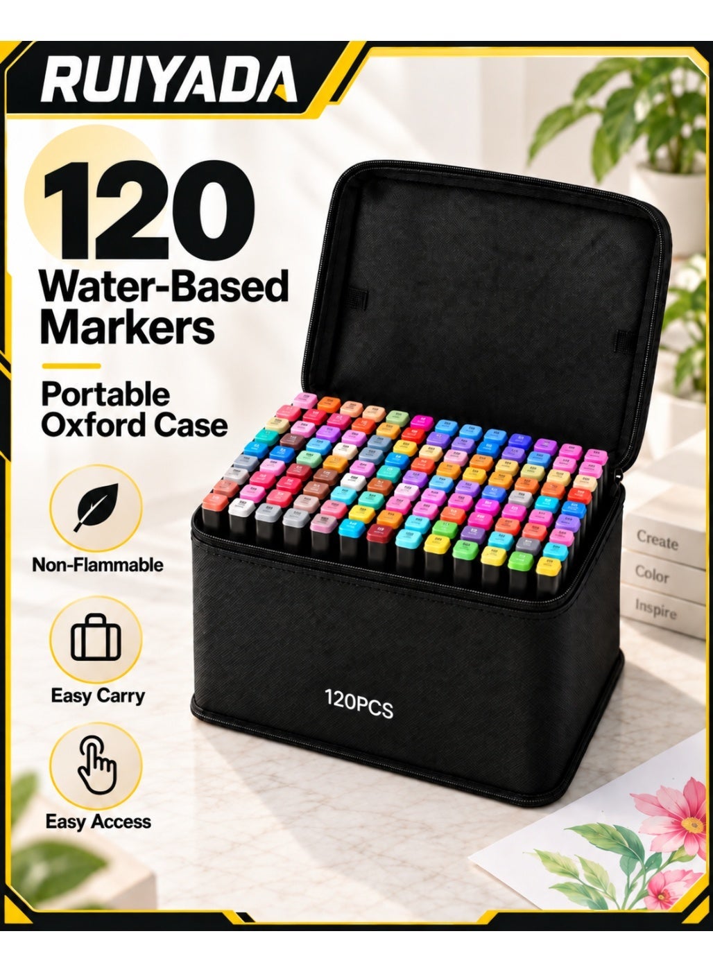 مجموعة الوان ماركر 120 لون، أقلام ماركر مزدوجة الطرف، الو…