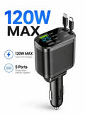 شاحن سيارة 120 واط، شاحن سيارة USB PD 5 في 1 بشحن سريع من…