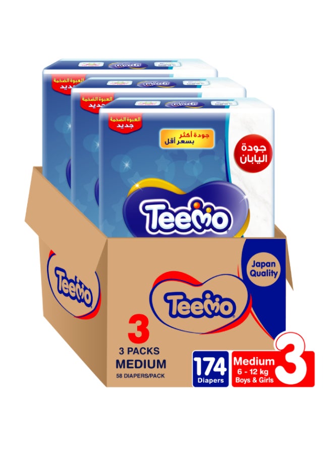 Baby Diapers, Size 3, Medium, 6-12 kg, Mega Box, 174 Diapers