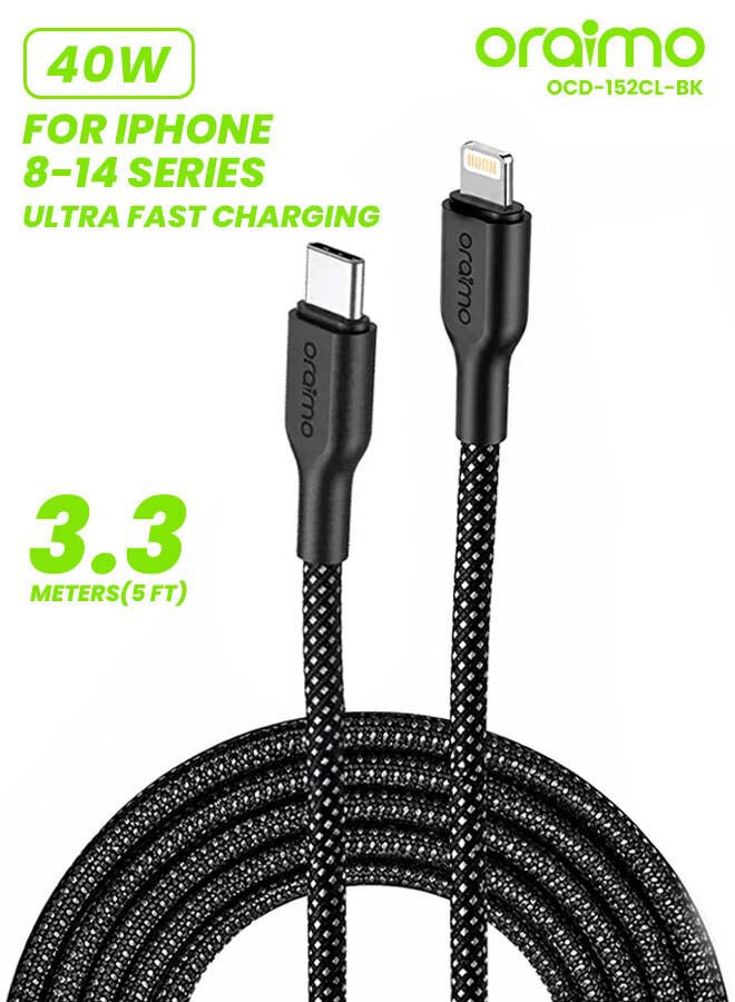 كابل شحن فائق المتانة مضفر USB-C إلى Lightning 1م 45 واط -