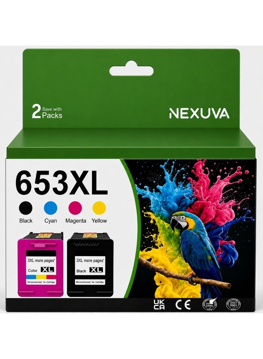 خراطيش حبر NEXUVA متوافقة HP 653XL (أسود + ثلاثي الألوان،…
