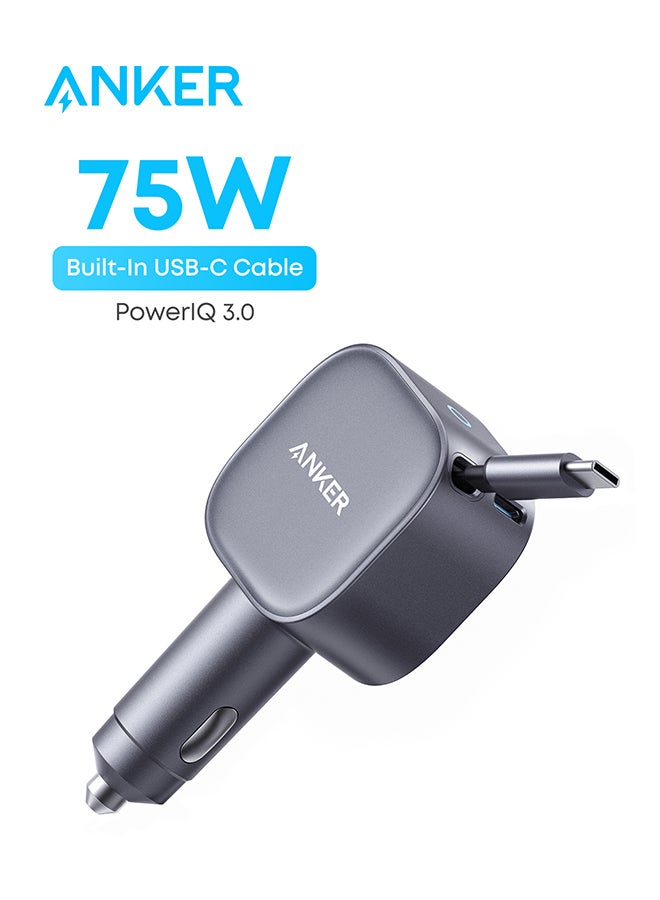 شاحن سيارة USB-C، شاحن سيارة سريع بقدرة 75 واط مع كابل قا…
