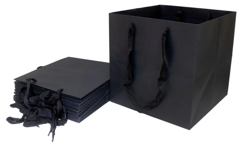 طقم أكياس هدايا مربعة أسود مكون من 6 قطعة 25x25x25 سم