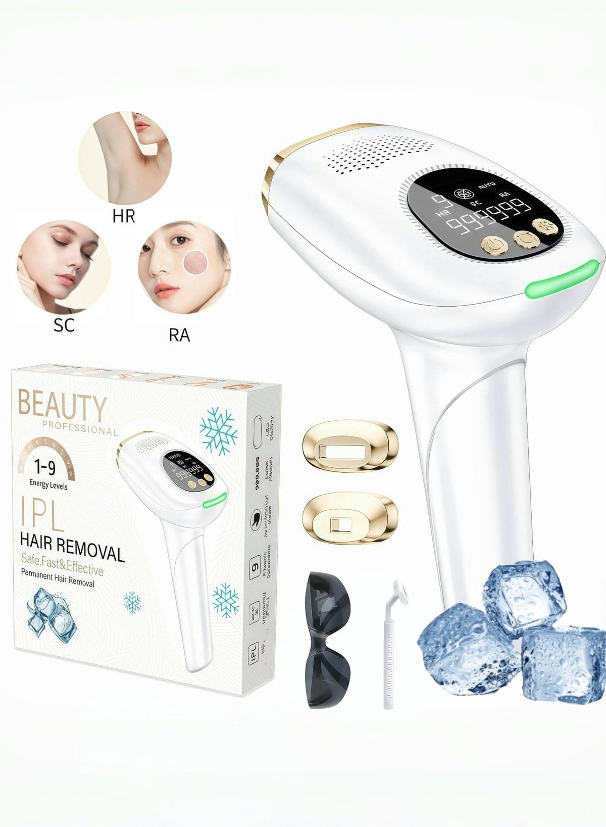 جهاز ليزر منزلي 3 في 1 مع تقنية IPL ووظيفة التبريد لإزالة…
