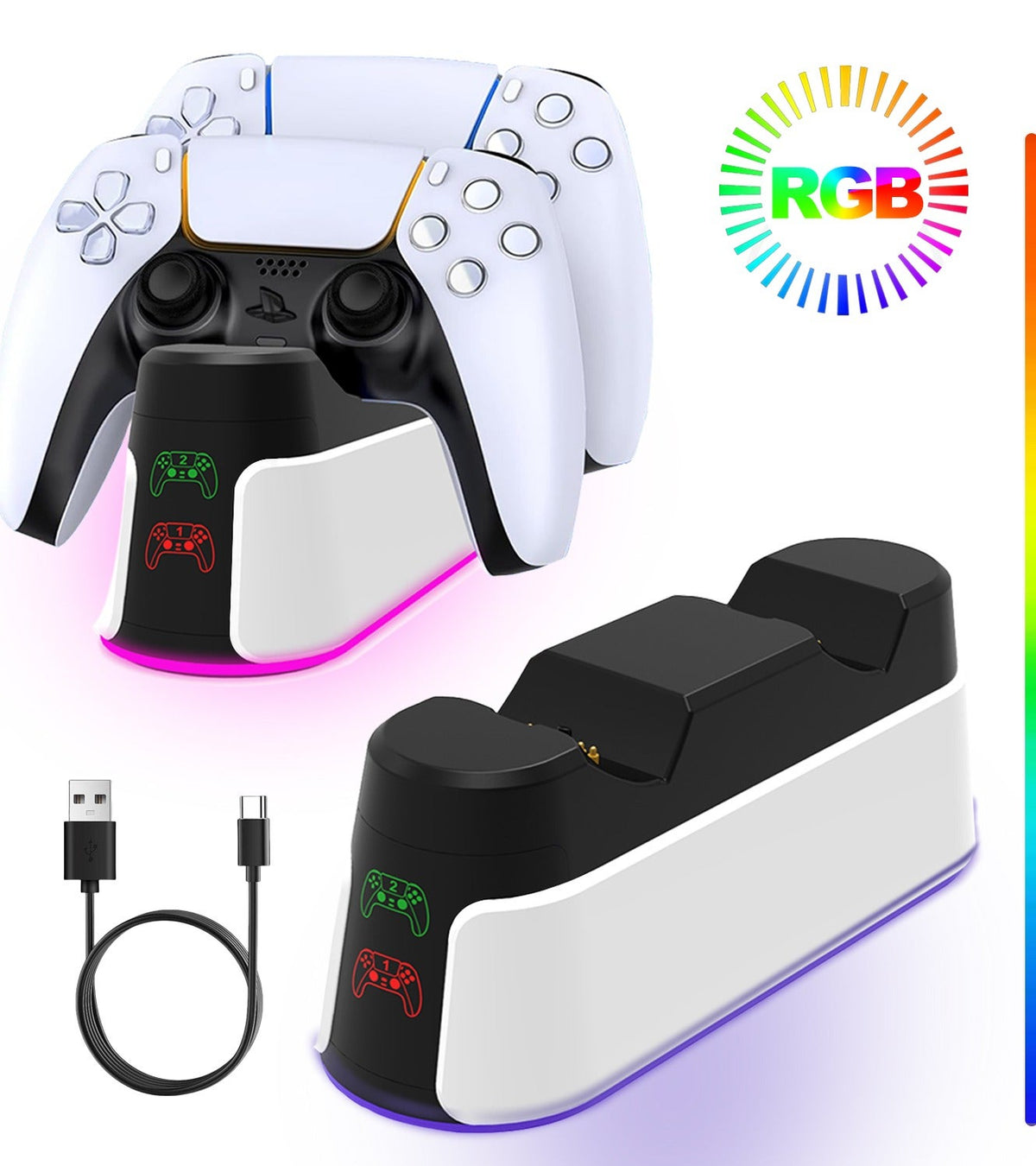 قاعدة شحن لوحدات تحكم PS5 مع إضاءة RGB وشحن سريع، ومؤشرات…
