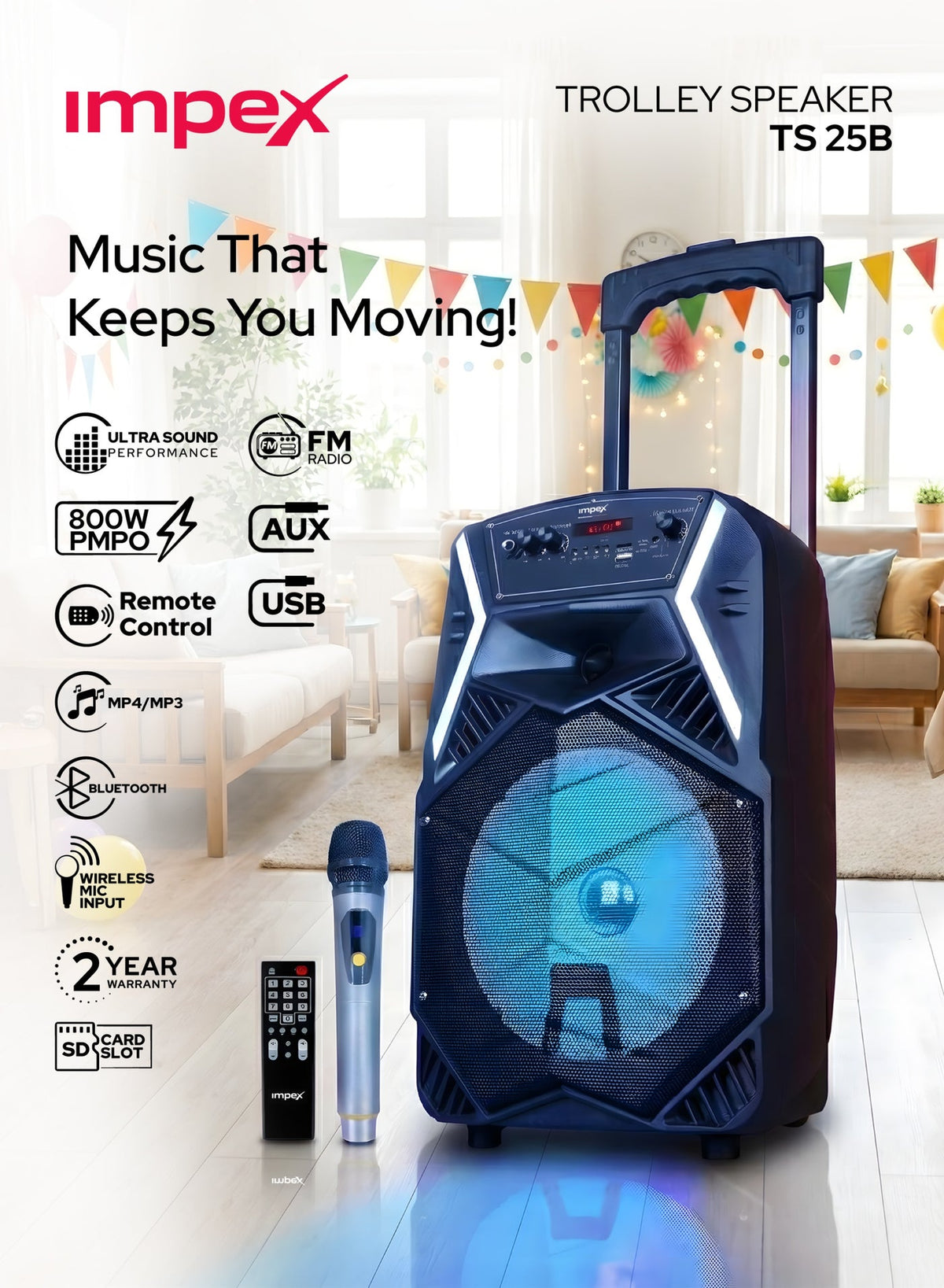 TS-25B مكبر صوت محمول للوسائط المتعددة مع ميكروفون وإضاءة…