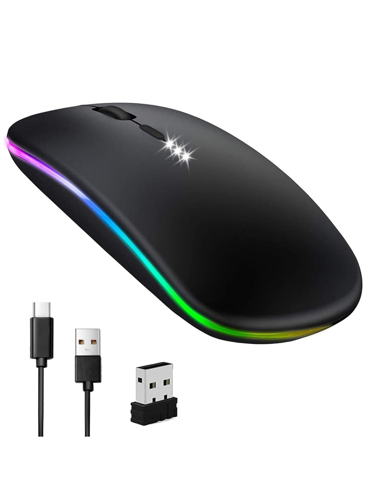 ماوس بلوتوث لاسلكي LED RGB، بلوتوث 5.2/3.0 + USB، ماوس بل…