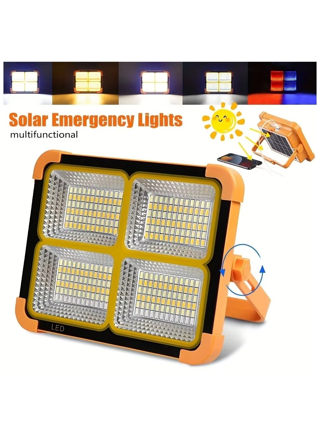 كشاف طوارئ بالطاقة الشمسية للتخييم، 4 شبكات LED، 5 أوضاع …