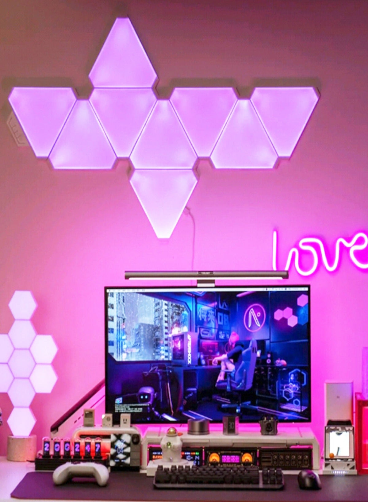 لوحة إضاءة LED مثلثة، لوحة إضاءة حائط LED ذكية، مصباح ألع…