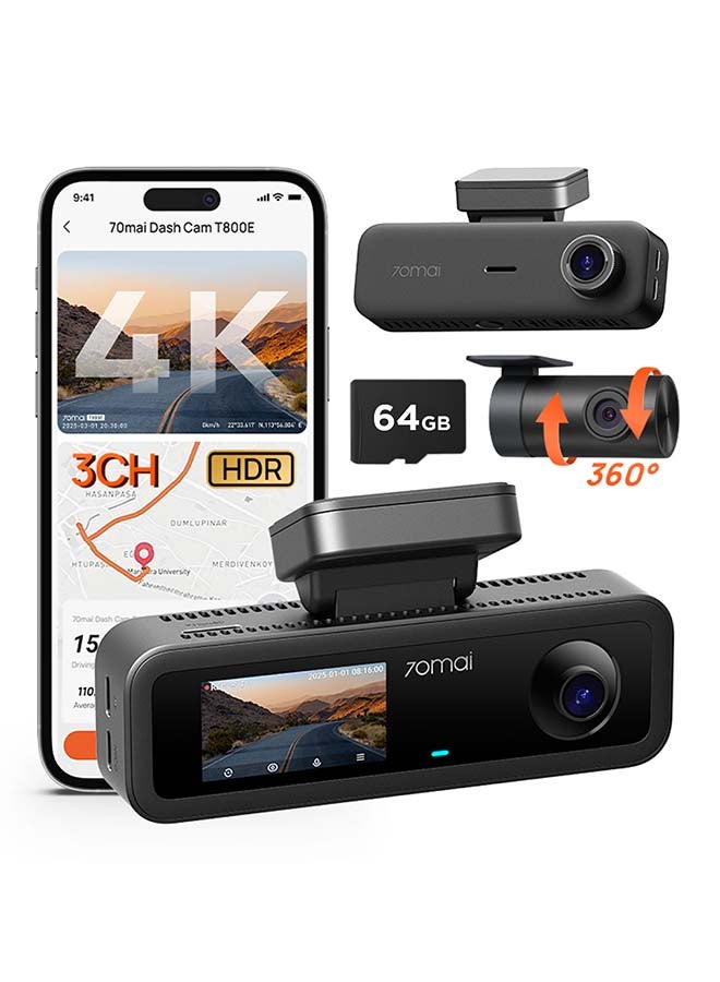 كاميرا داش T800E 3 قنوات، 4K+1080P+1080P مع 64GB مجانية، …