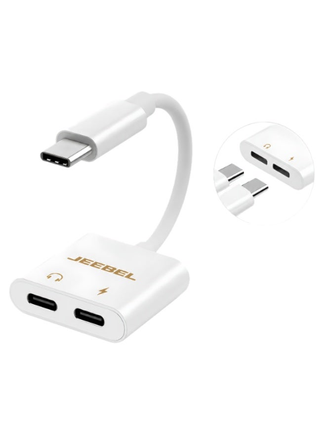 محول USB-C ثنائي 2 في 1 مع منفذ سماعة USB-C ومنفذ شحن USB…