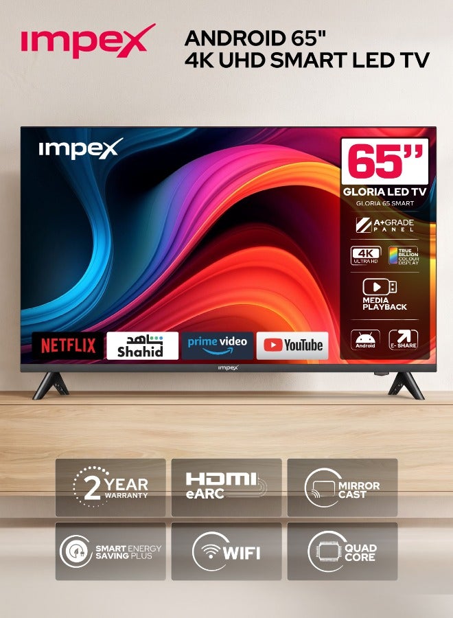 تلفزيون LED ذكي 65 بوصة UHD 4K - أندرويد، معالج رباعي، تص…