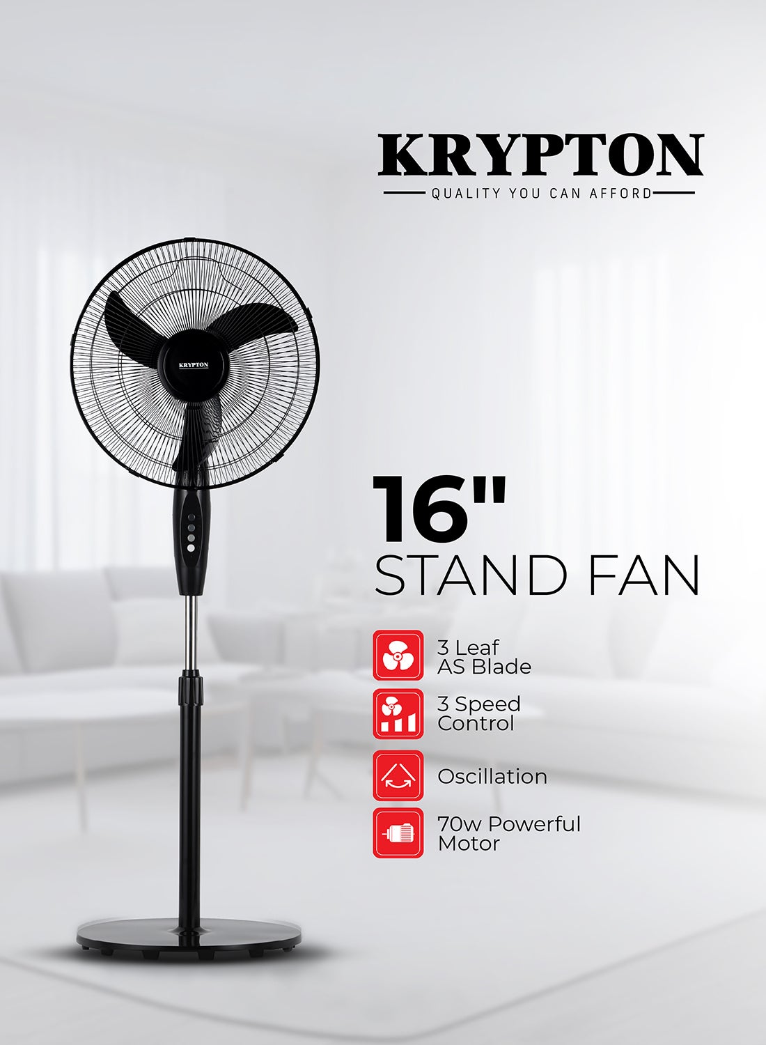 مروحة عمودية بوظيفة التأرجح 70 W KNF6153L أسود