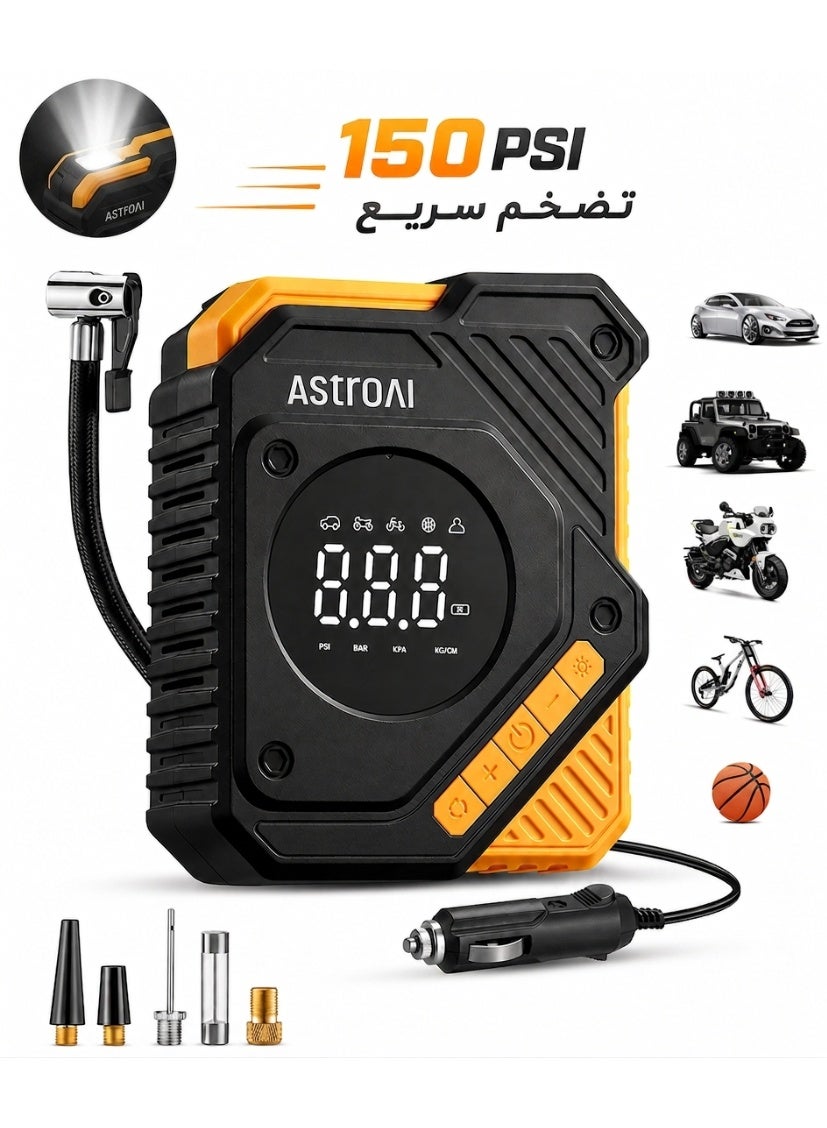 منفاخ إطارات AstroAI بضغط 150 PSI مع تعبئة سريعة، ضاغط هو…