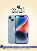 متجدد - آيفون 14 بسعة 128 جيجابايت باللون الأزرق ومزود بت…
