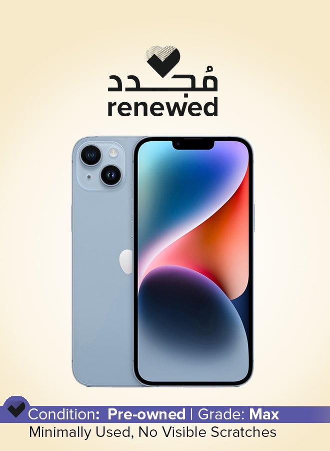متجدد - آيفون 14 بسعة 128 جيجابايت باللون الأزرق ومزود بت…