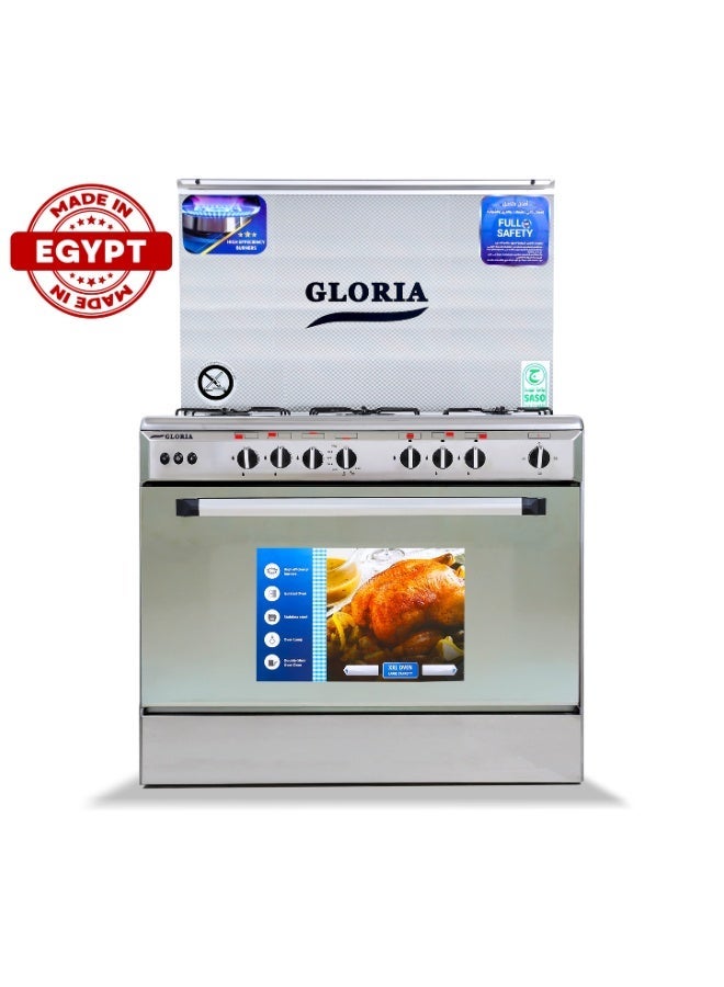 جلوريا فرن غاز, 60*90 سم, سطح ستيل, 5 شعلات, مؤقت, أمان ك…