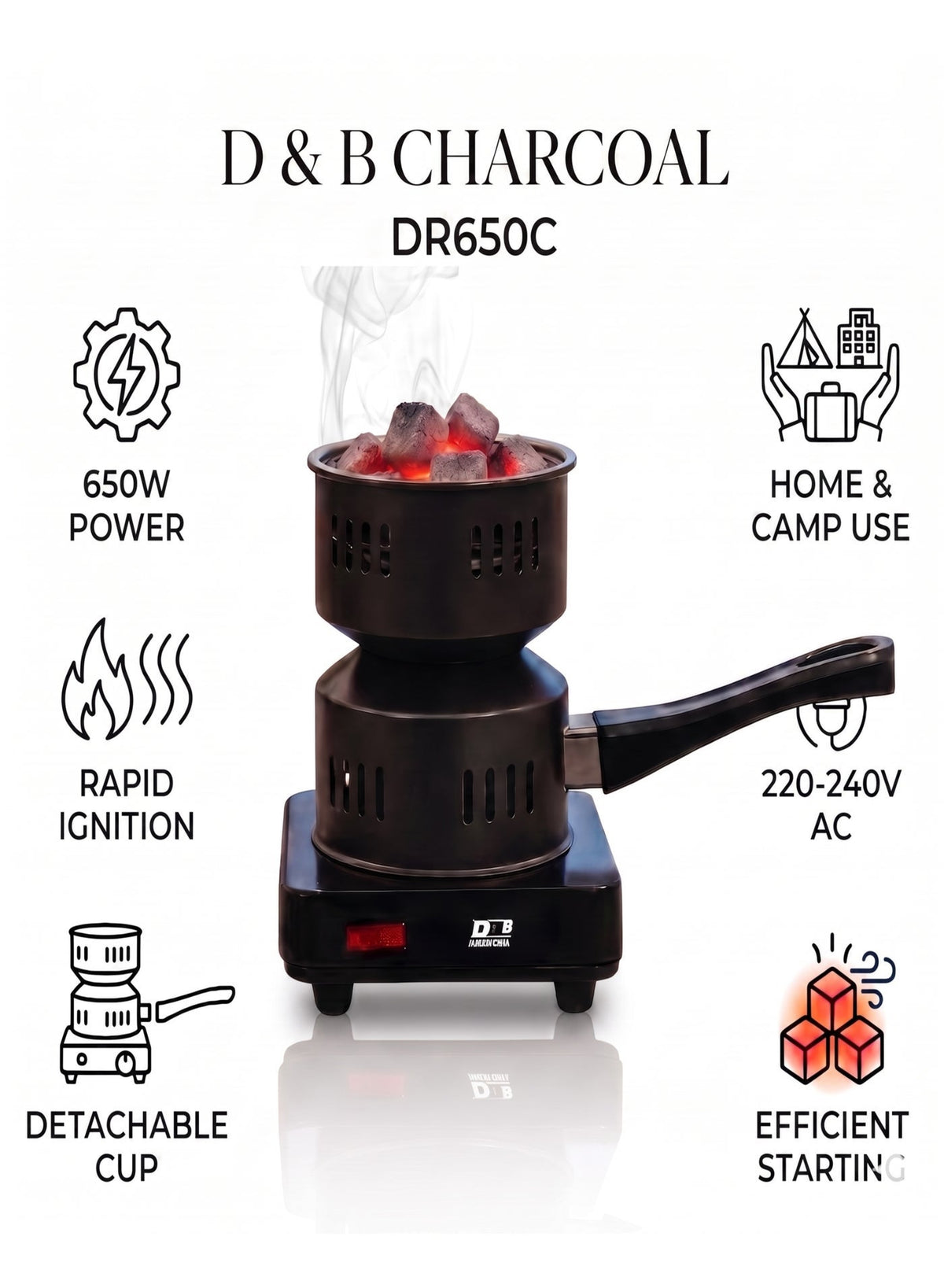موقد فحم كهربائي، موديل DR650C، 650 واط، 220-240 فولت، أس…